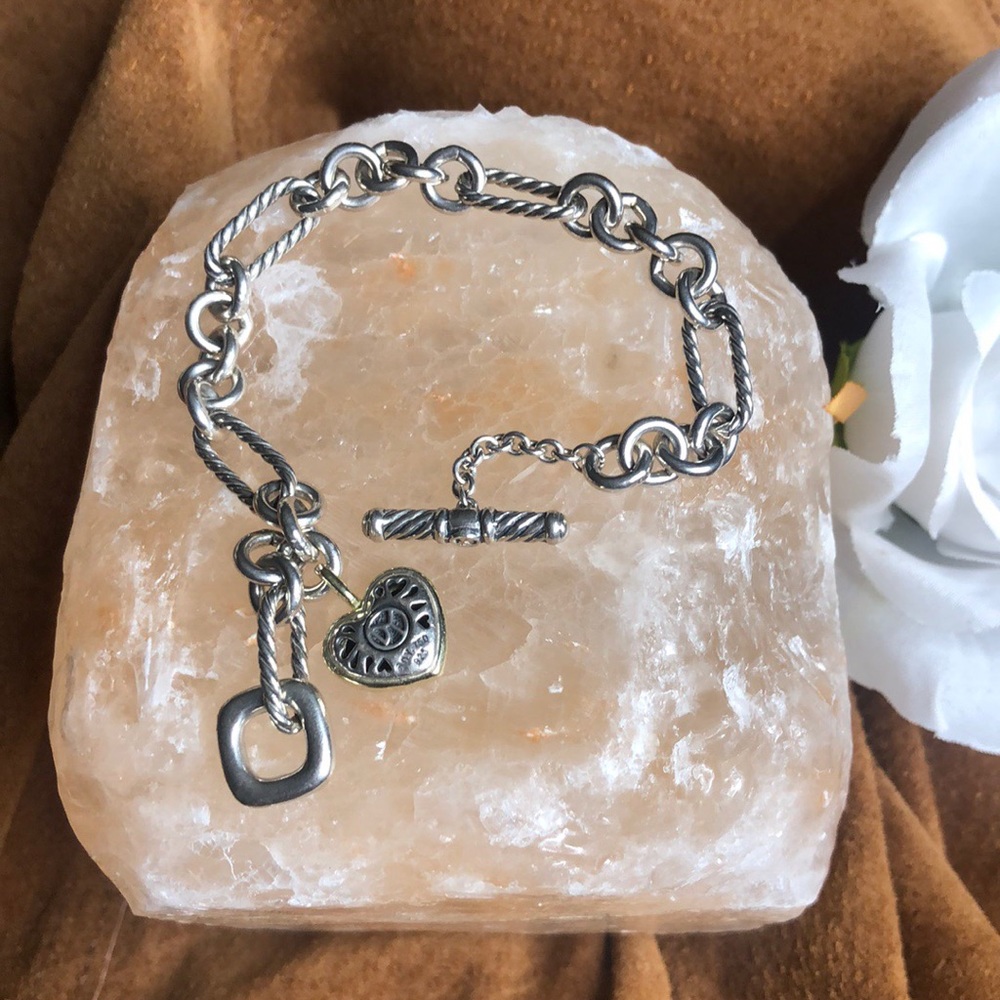 DAVID YURMAN TWO-TONE HEART CHARM LINK BRACELET
